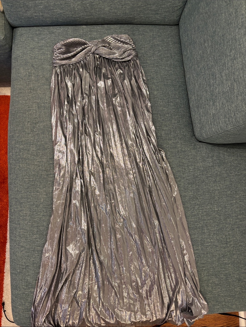 Strapless Metallic Silver Pleated Dress